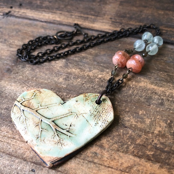 Ceramic Heart Gemstone Necklace - Picture 1 of 7